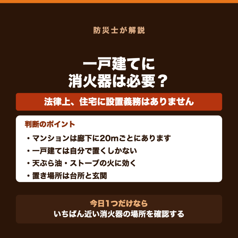 一戸建てに消火器は必要？我が家に置くか迷ったらの要点をまとめた図解