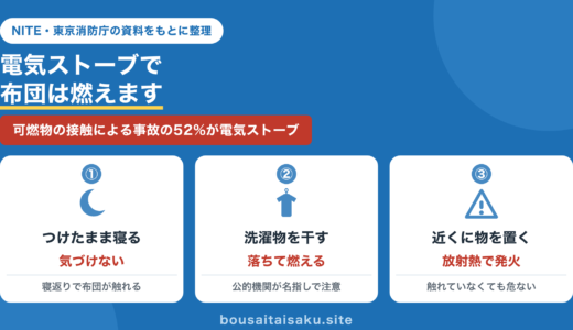 防災士が解説｜電気ストーブで布団は燃えます｜つけたまま寝るのが危ない理由